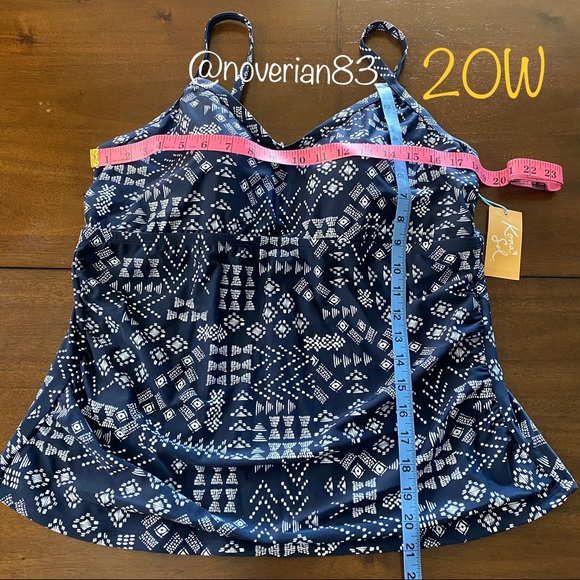 Plus Size Shirred Tankini Top -Navy Blue Geometric - Picture 4 of 11